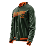 Custom Green Orange Solid Color Varsity Letterman Jacket