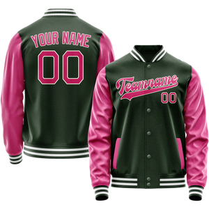 Custom Green Pink Solid Color Varsity Letterman Jacket