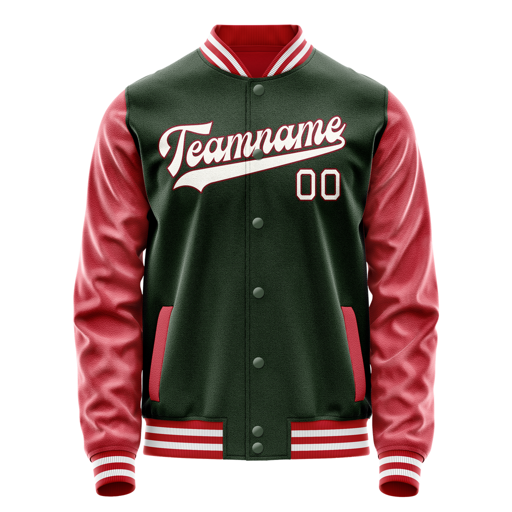 Custom Green Crimson Solid Color Varsity Letterman Jacket
