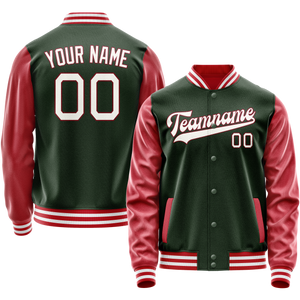 Custom Green Crimson Solid Color Varsity Letterman Jacket