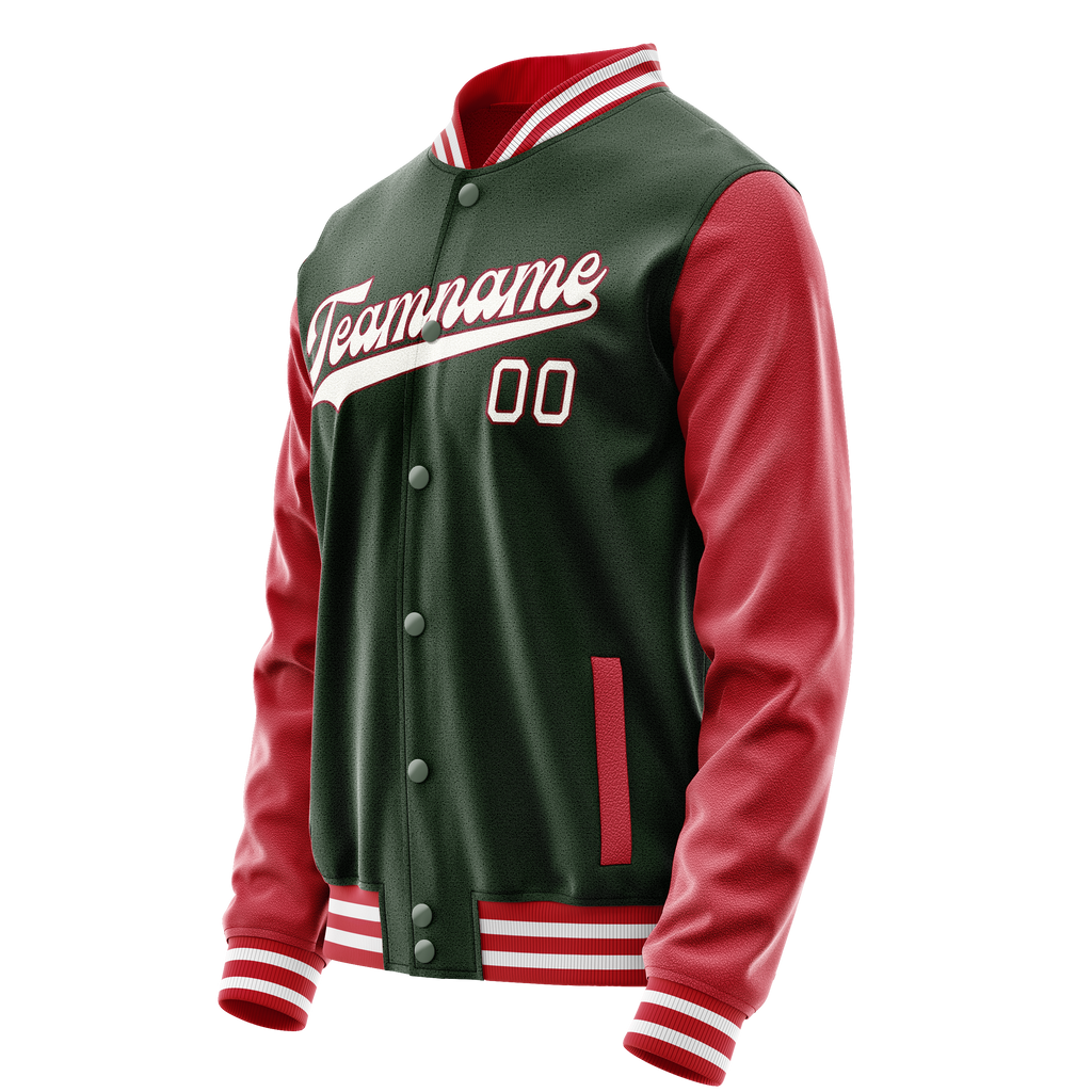 Custom Green Crimson Solid Color Varsity Letterman Jacket