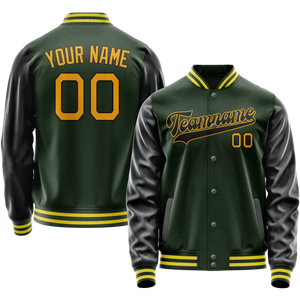 Custom Green Gold Solid Color Varsity Letterman Jacket