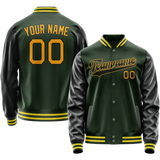 Custom Green Gold Solid Color Varsity Letterman Jacket