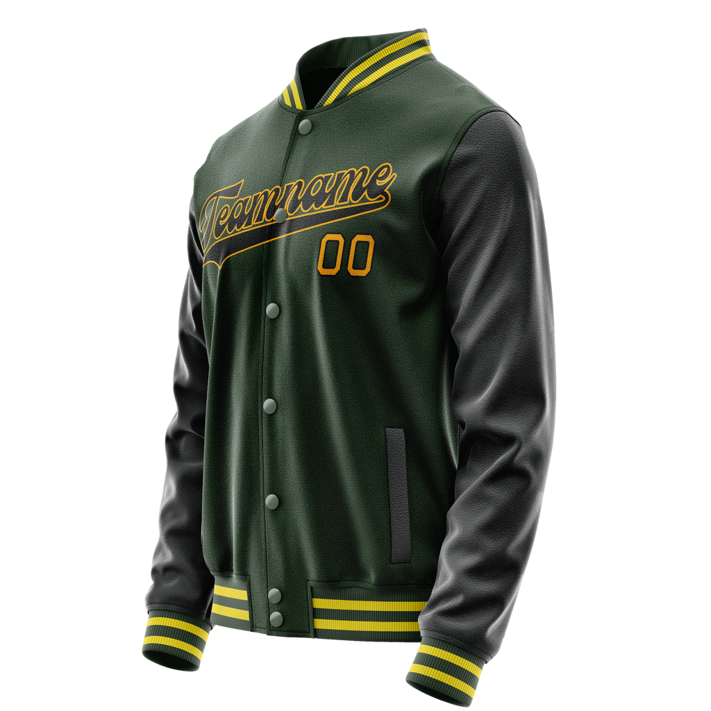 Custom Green Gold Solid Color Varsity Letterman Jacket