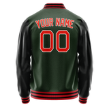 Custom Green Orange Solid Color Varsity Letterman Jacket