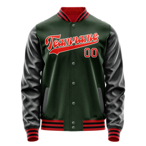 Custom Green Orange Solid Color Varsity Letterman Jacket
