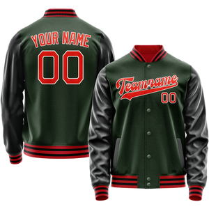 Custom Green Orange Solid Color Varsity Letterman Jacket