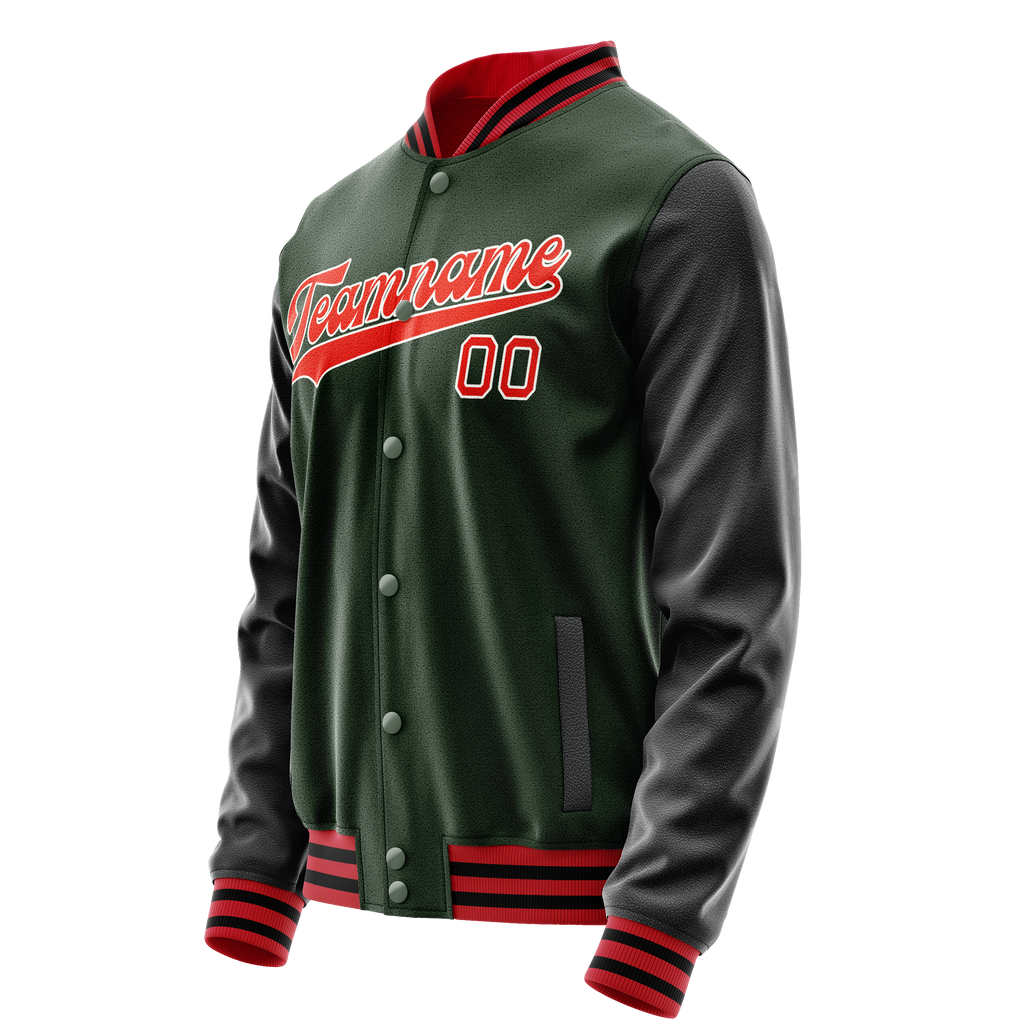 Custom Green Orange Solid Color Varsity Letterman Jacket