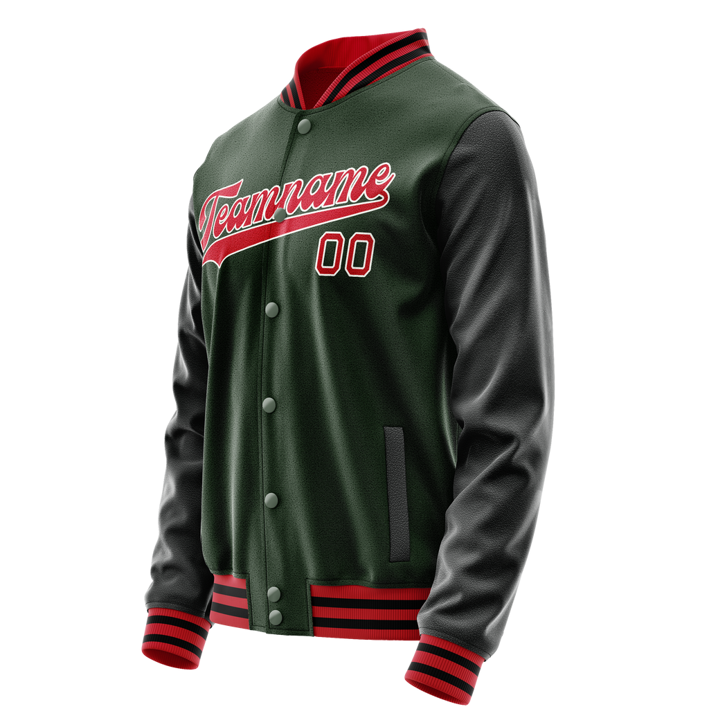 Custom Green Orange Solid Color Varsity Letterman Jacket