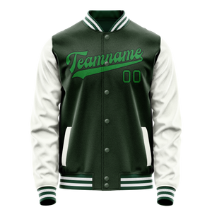 Custom Green White Solid Color Varsity Letterman Jacket