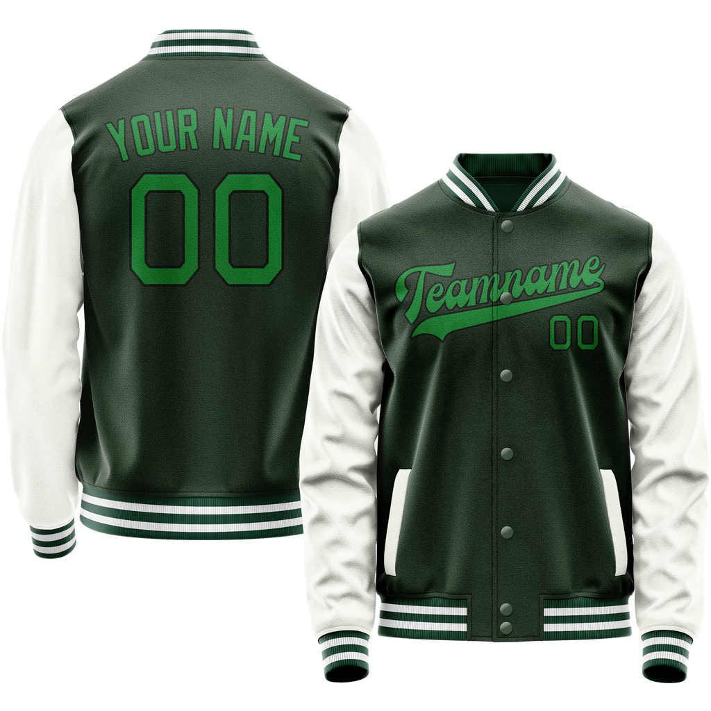 Custom Green White Solid Color Varsity Letterman Jacket