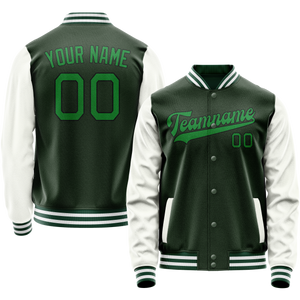 Custom Green White Solid Color Varsity Letterman Jacket