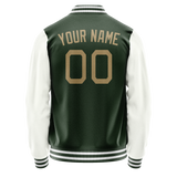 Custom Green White Solid Color Varsity Letterman Jacket