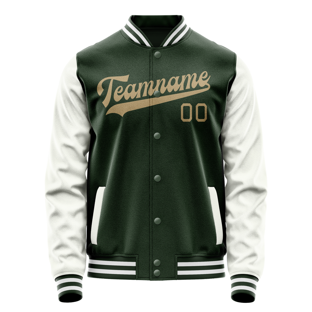 Custom Green White Solid Color Varsity Letterman Jacket