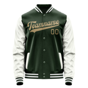 Custom Green White Solid Color Varsity Letterman Jacket