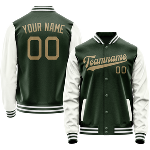 Custom Green White Solid Color Varsity Letterman Jacket