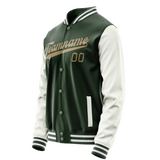 Custom Green White Solid Color Varsity Letterman Jacket