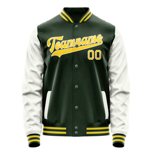 Custom Green White Solid Color Varsity Letterman Jacket