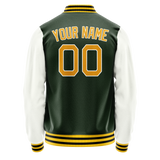 Custom Green Gold Solid Color Varsity Letterman Jacket