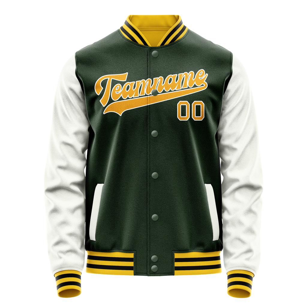 Custom Green Gold Solid Color Varsity Letterman Jacket