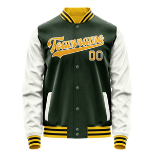 Custom Green Gold Solid Color Varsity Letterman Jacket