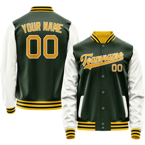 Custom Green Gold Solid Color Varsity Letterman Jacket