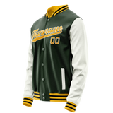 Custom Green Gold Solid Color Varsity Letterman Jacket