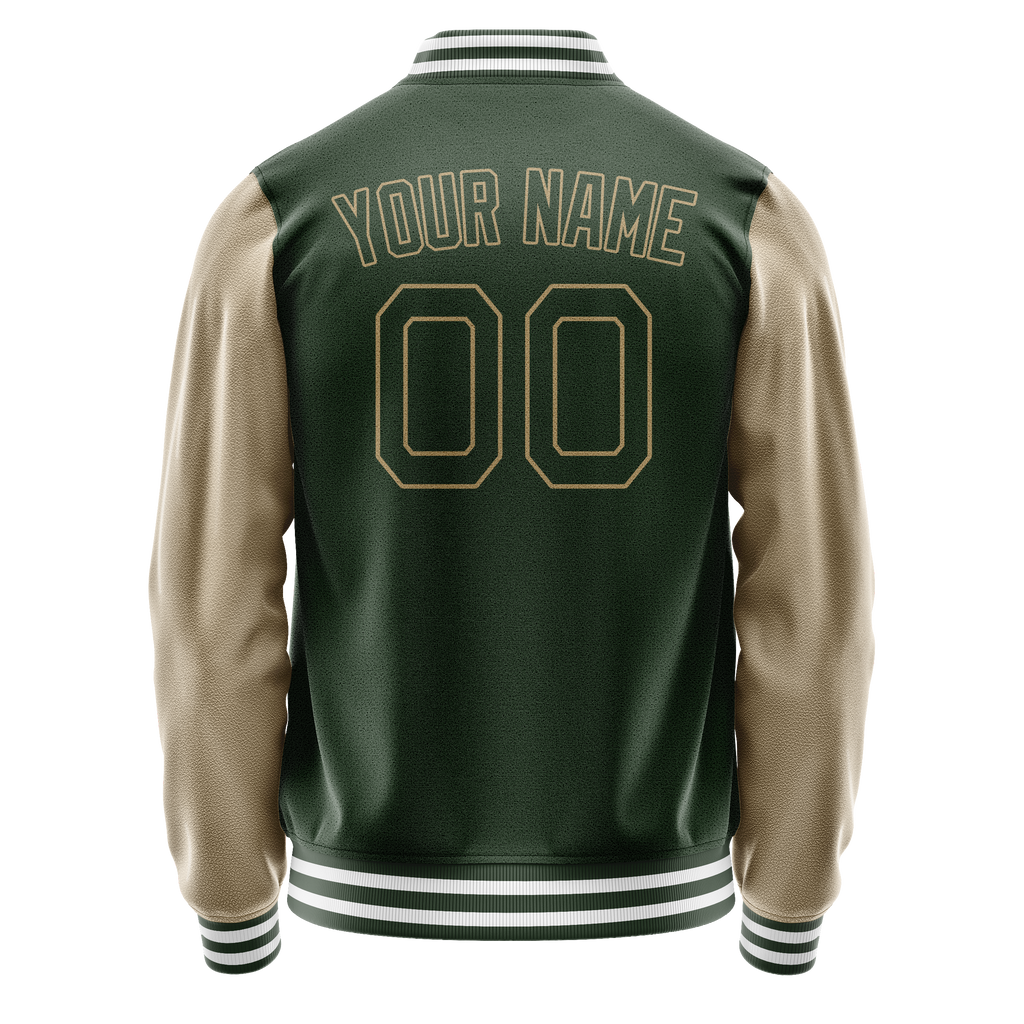 Custom Green Cream Solid Color Varsity Letterman Jacket