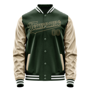 Custom Green Cream Solid Color Varsity Letterman Jacket