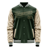 Custom Green Cream Solid Color Varsity Letterman Jacket