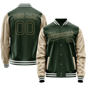 Custom Green Cream Solid Color Varsity Letterman Jacket