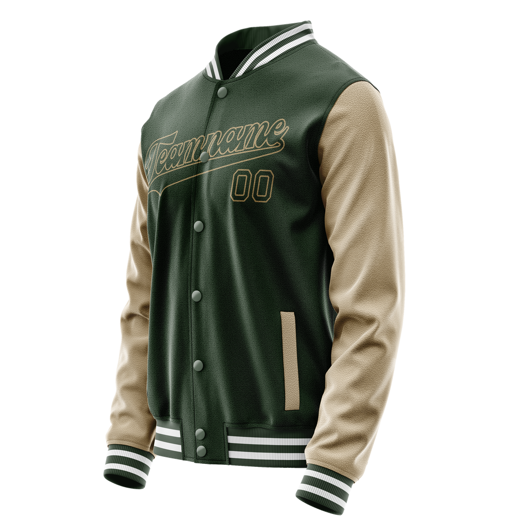Custom Green Cream Solid Color Varsity Letterman Jacket
