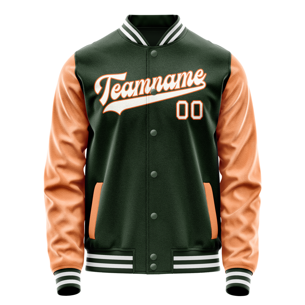 Custom Green Orange Solid Color Varsity Letterman Jacket