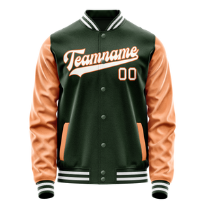 Custom Green Orange Solid Color Varsity Letterman Jacket