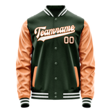 Custom Green Orange Solid Color Varsity Letterman Jacket