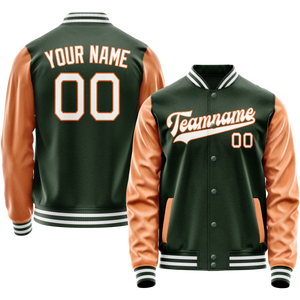 Custom Green Orange Solid Color Varsity Letterman Jacket
