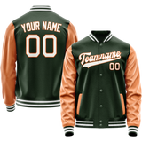 Custom Green Orange Solid Color Varsity Letterman Jacket