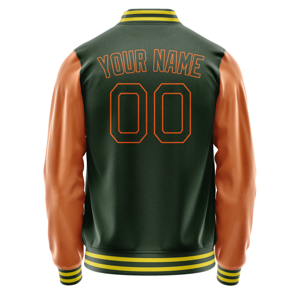 Custom Green Orange Solid Color Varsity Letterman Jacket