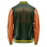 Custom Green Orange Solid Color Varsity Letterman Jacket