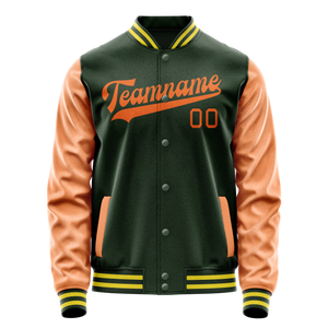 Custom Green Orange Solid Color Varsity Letterman Jacket