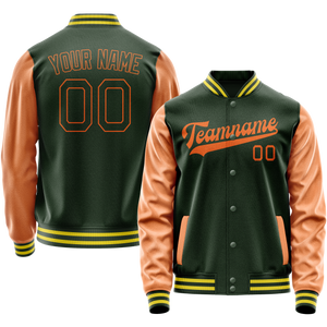 Custom Green Orange Solid Color Varsity Letterman Jacket