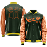 Custom Green Orange Solid Color Varsity Letterman Jacket