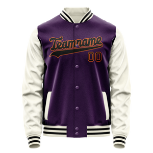 Custom Purple Cream Solid Color Varsity Letterman Jacket