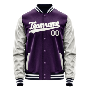 Custom Purple Gray Solid Color Varsity Letterman Jacket