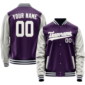 Custom Purple Gray Solid Color Varsity Letterman Jacket