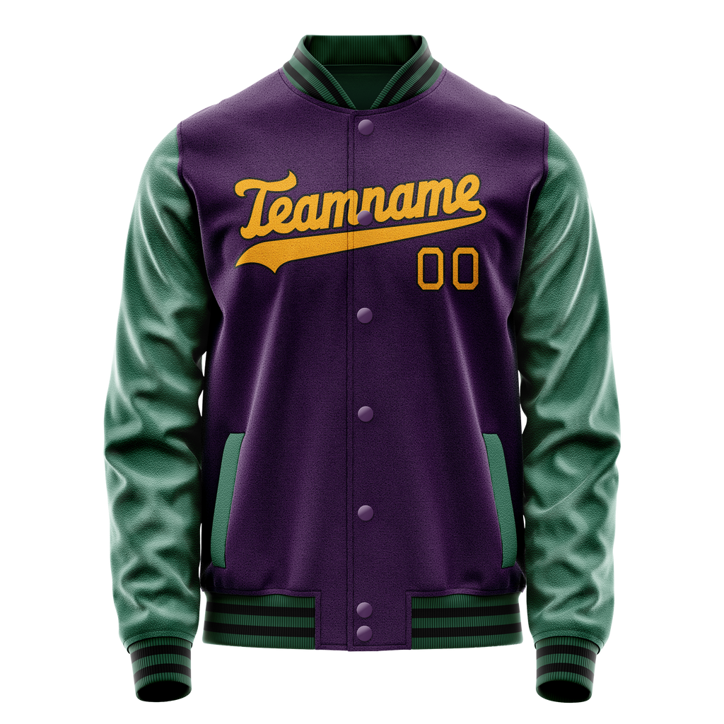 Custom Purple Kelly-Green Solid Color Varsity Letterman Jacket