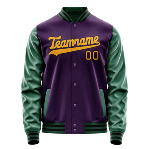 Custom Purple Kelly-Green Solid Color Varsity Letterman Jacket