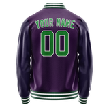 Custom Purple Neon-Green Solid Color Varsity Letterman Jacket