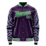 Custom Purple Neon-Green Solid Color Varsity Letterman Jacket
