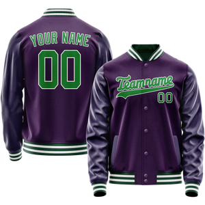 Custom Purple Neon-Green Solid Color Varsity Letterman Jacket